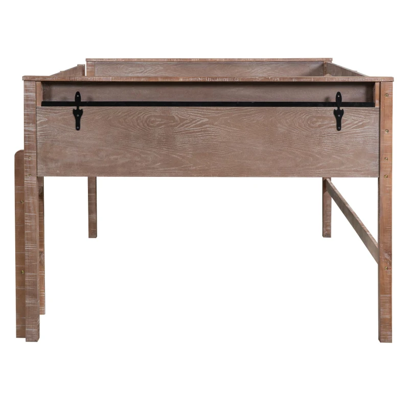 Wood Twin Size Loft Bed with Hanging Clothes Racks, Guardrails, and Playful Space, Solid Pine Construction, 79" L x 42" W x 42.5" H, Natural