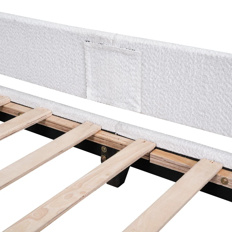 Teddy Fleece Twin Size Upholstered Daybed with Carton Ears Shaped Headboard, Sturdy Frame, Easy to Assemble, 80" L x 41" W x 37" H, White