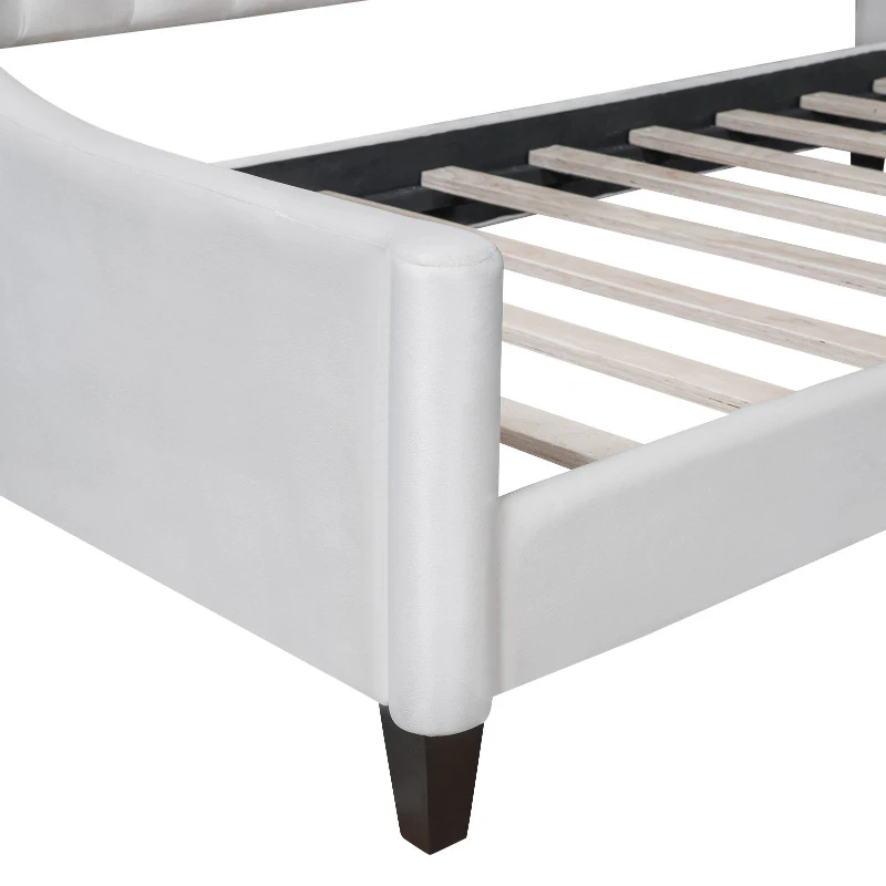 Modern Luxury Tufted Button Twin Size Upholstered Daybed with Foam Fill, Wood Supports, 80.5" L x 45.5" W x 34" H, Beige
