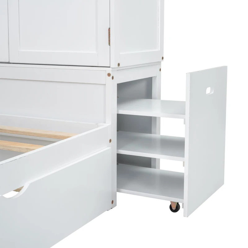 Vinsetto Twin Size Platform Bed with Storage Headboard, Footboard, Pull Out Shelves, and Twin Size Trundle, 101" L x 41.5" W x 65.5" H, White