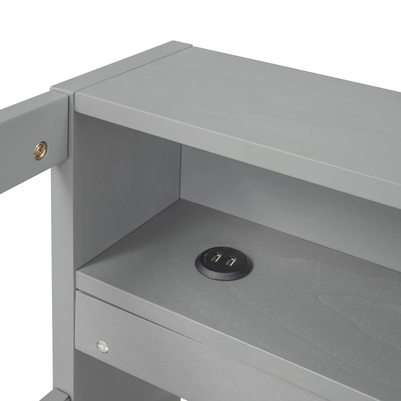 Twin XL Wood Daybed with 2 Trundles, 3 Storage Cubbies, Free Light and USB Charging, 82" L x 129.5" W x 35.5" H, Gray