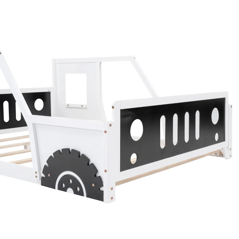 Full Size Classic Car-Shaped Platform Bed with Wheels, Sturdy Pine Wood and MDF Frame, Easy Assembly, 77.5" L x 57" W x 32" H, White