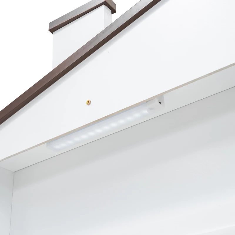 Full Size Wood Platform Bed with House-Shaped Headboard, LED Light, Built-in Storage, 82" L x 56" W x 36" H, White