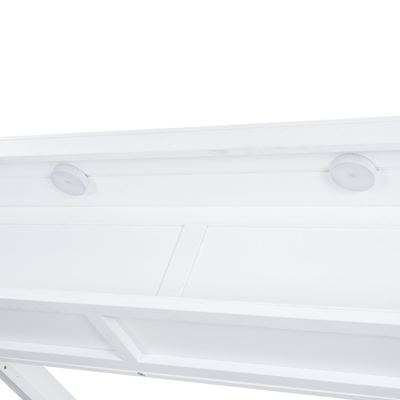 Full Size House Platform Bed with LED Lights, Multi-Storage, and Sturdy Pine Wood Construction, 87.5" L x 58.5" W x 39.5" H, White