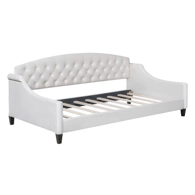 Modern Luxury Tufted Button Twin Size Upholstered Daybed with Foam Fill, Wood Supports, 80.5" L x 45.5" W x 34" H, Beige