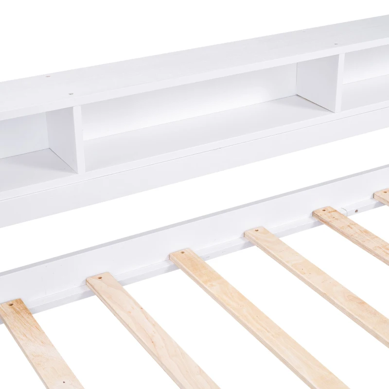 Twin XL Wood Daybed with 2 Trundles, 3 Storage Cubbies, USB Charging Design, and Free Light, 82" L x 129.5" W x 35.5" H, White