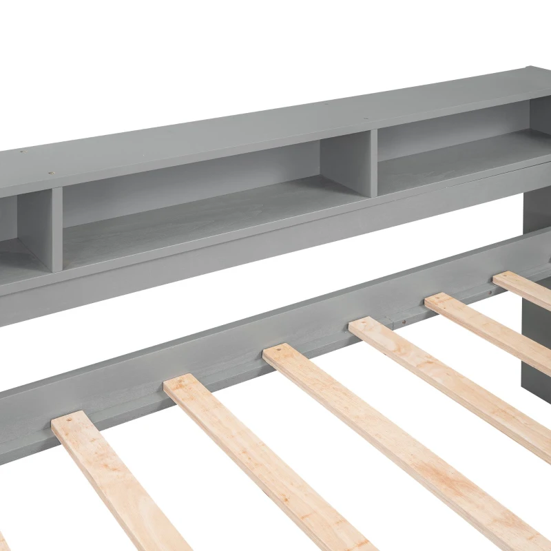 Twin XL Wood Daybed with 2 Trundles, 3 Storage Cubbies, Free Light and USB Charging, 82" L x 129.5" W x 35.5" H, Gray