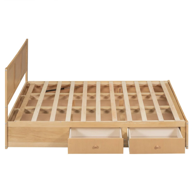Queen Size Wood Platform Bed with Underneath Storage, 2 Drawers, and Sturdy Wood Frame, 82" L x 63.5" W x 37.5" H, Natural