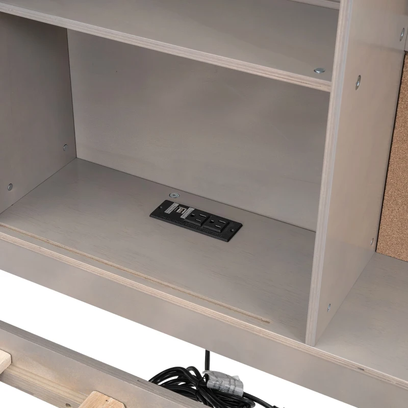 Twin Size Lounge Daybed with Storage Shelves, Cork Board, USB Ports, and 3 Drawers, 78.5" L x 50" W x 51" H, Antique Gray