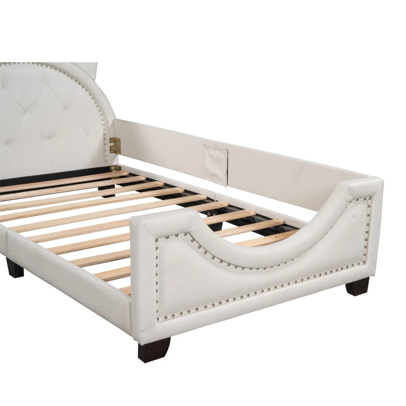 Twin Size Upholstered Daybed with Carton Ears Shaped Headboard, Sturdy Wood Frame, Easy Assembly, 80" L x 41" W x 37" H, White