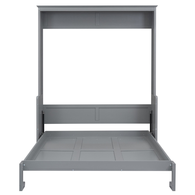 Space-Saving Design Queen Size Murphy Bed with Shelf, Solid Wood and MDF, 86" L x 69.5" W x 87" H, Gray