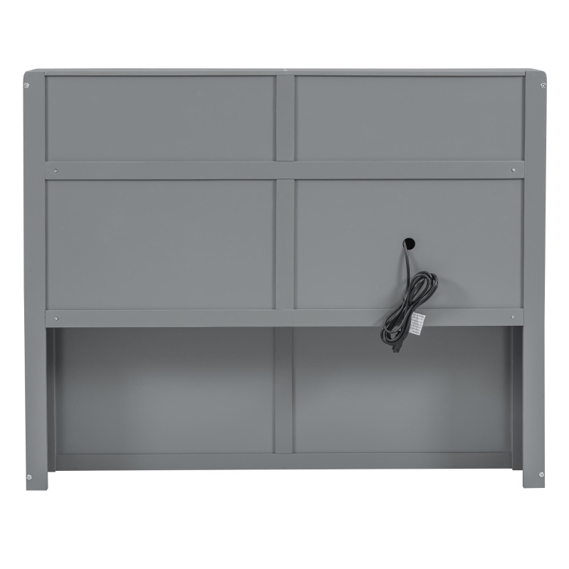 Wood Queen Size Hydraulic Platform Bed with Storage LED Headboard, Charging Station, and 2 Drawers, 90.5" L x 63" W x 47" H, Gray