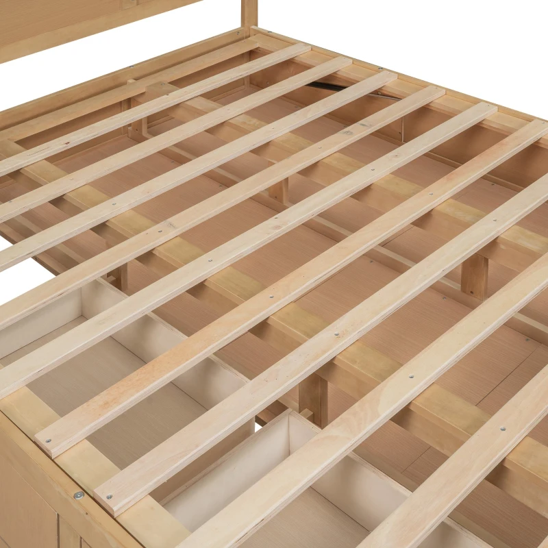 Queen Size Wood Platform Bed with Underneath Storage, 2 Drawers, and Sturdy Wood Frame, 82" L x 63.5" W x 37.5" H, Natural