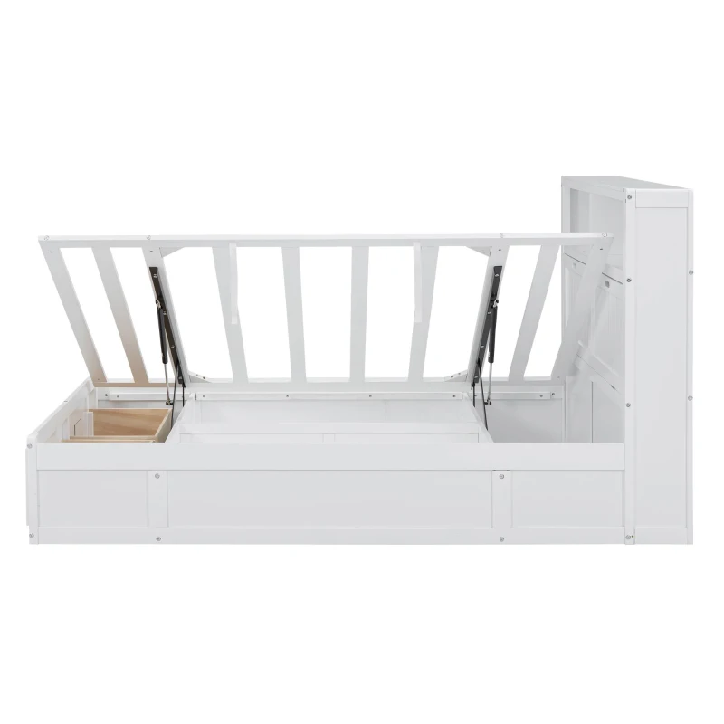 Wood Full Size Hydraulic Platform Bed with Storage LED Headboard, Charging Station, and 2 Drawers, 86" L x 56.5" W x 47" H, White
