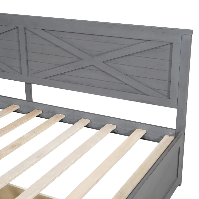 Vinsetto Twin Size Wood Daybed with 2 Drawers, Rustic Guardrail, Solid Pine Wood and MDF, 77.5" L x 42" W x 33.5" H, Grey