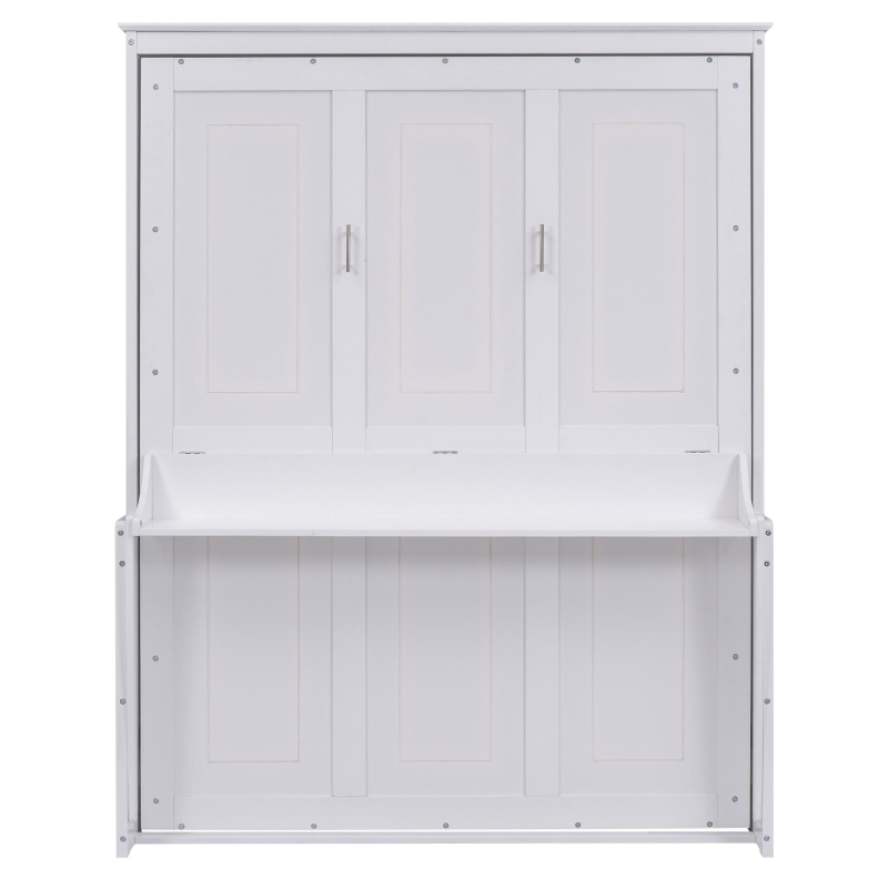Space-Saving Design Queen Size Murphy Bed with Shelf, Solid Wood and MDF, 86" L x 69.5" W x 87" H, White