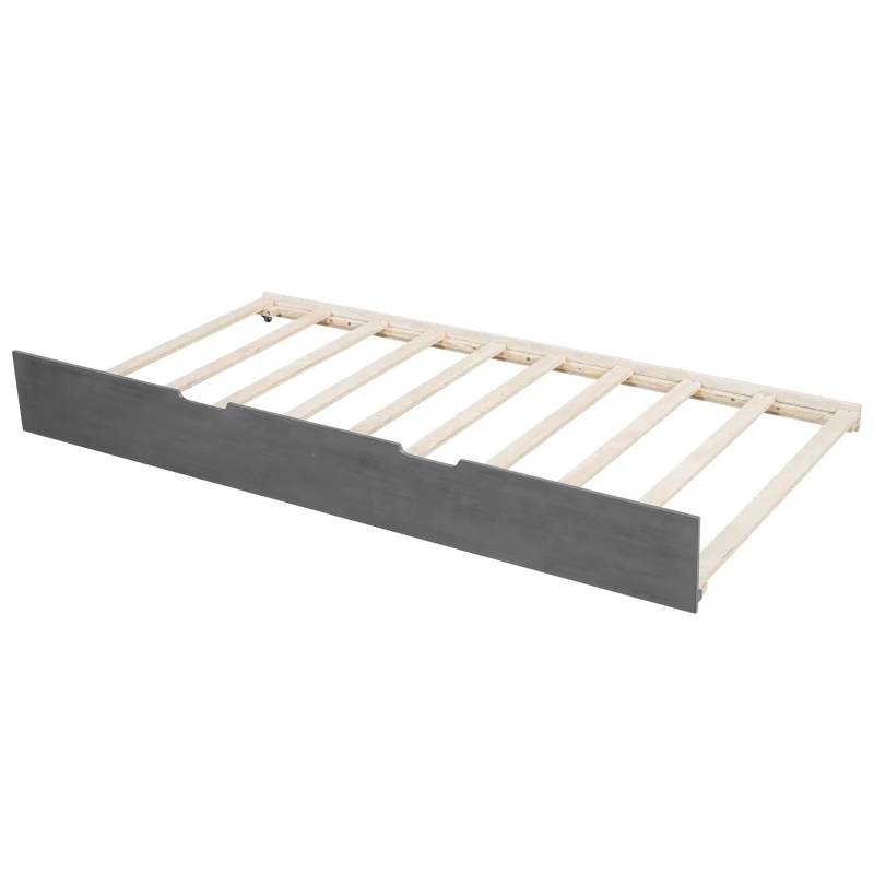 Vinsetto Twin Size Wood Daybed with Trundle, Rustic Guardrail, Solid Wood Construction, 77.5" L x 42" W x 33.5" H, Grey