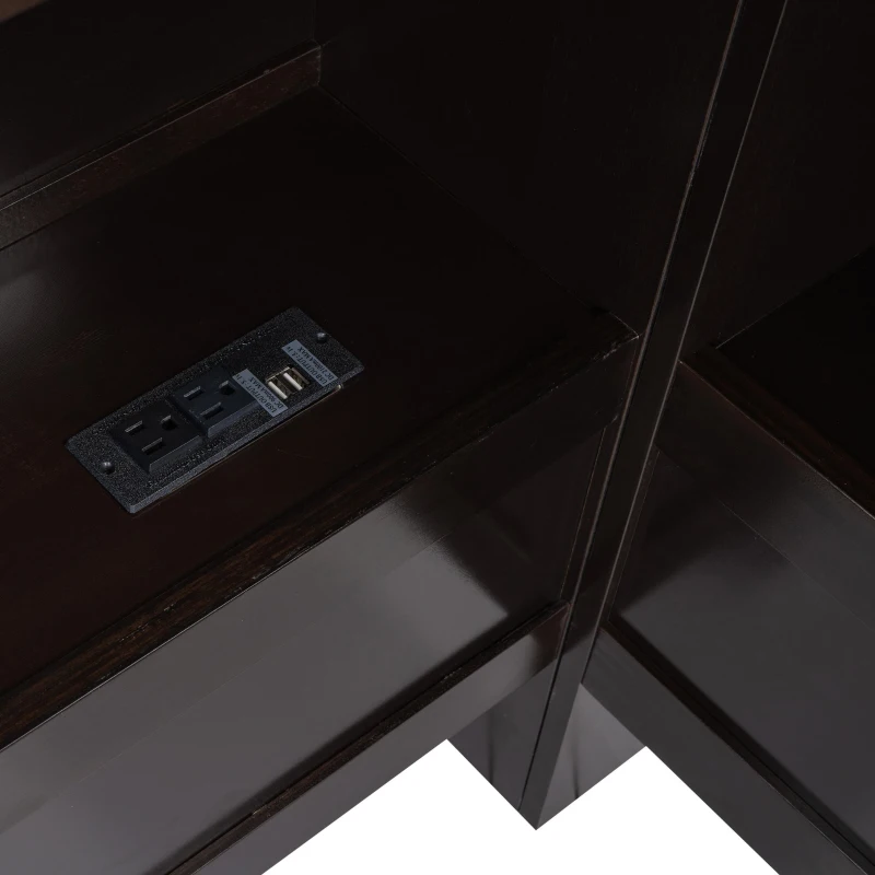 Wood Twin Size Daybed with Storage Cabinets and USB Ports, Solid Pine Wood Construction, 87" L x 50" W x 31.5" H, Espresso