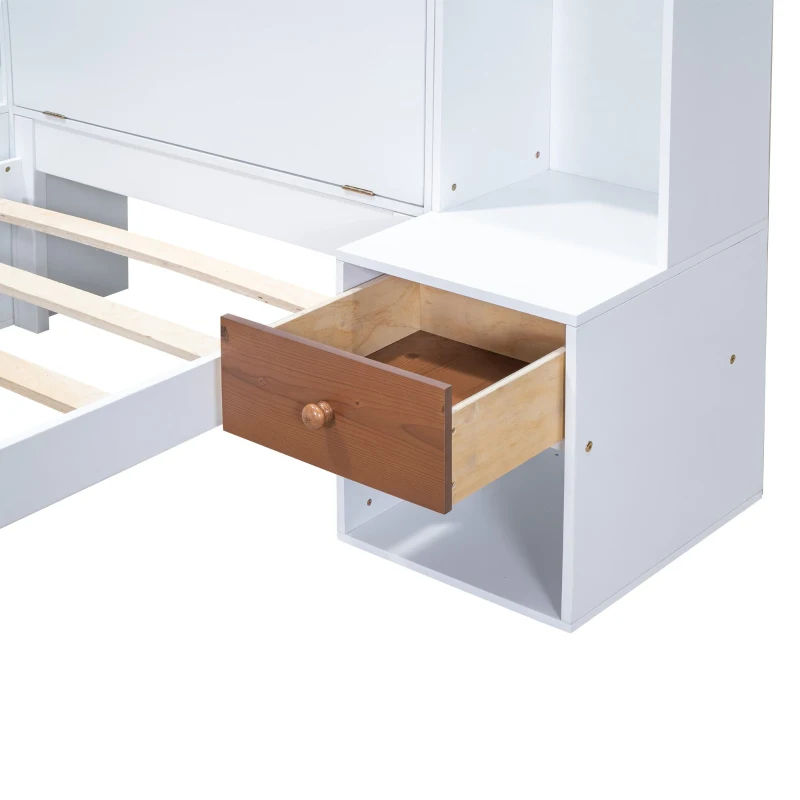 Vinsetto Twin Size Platform Bed with Storage Headboard, Drawers, and Nightstands, Solid Wood and MDF, 87" L x 73.5" W x 45" H, White