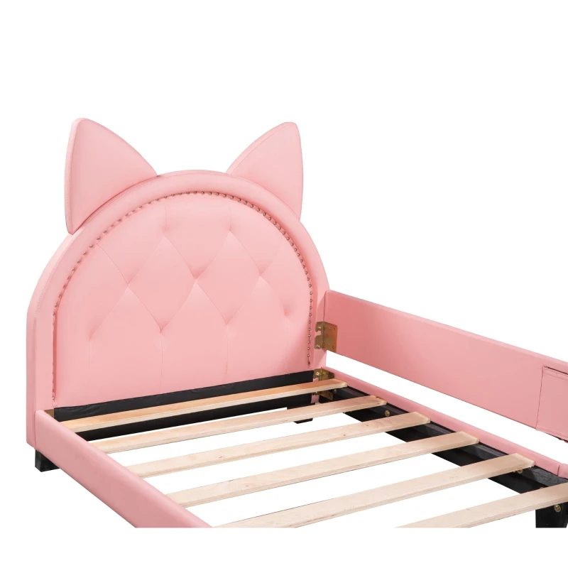 Twin Size Upholstered Daybed with Carton Ears Shaped Headboard, Sturdy Wood Frame, Easy Assembly, 80" L x 41" W x 37" H, Pink