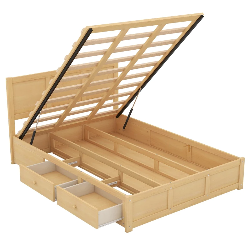 Full Size Wood Platform Bed with Underneath Storage, 2 Drawers, and Sturdy Wood Frame, 78" L x 57.5" W x 37.5" H, Natural