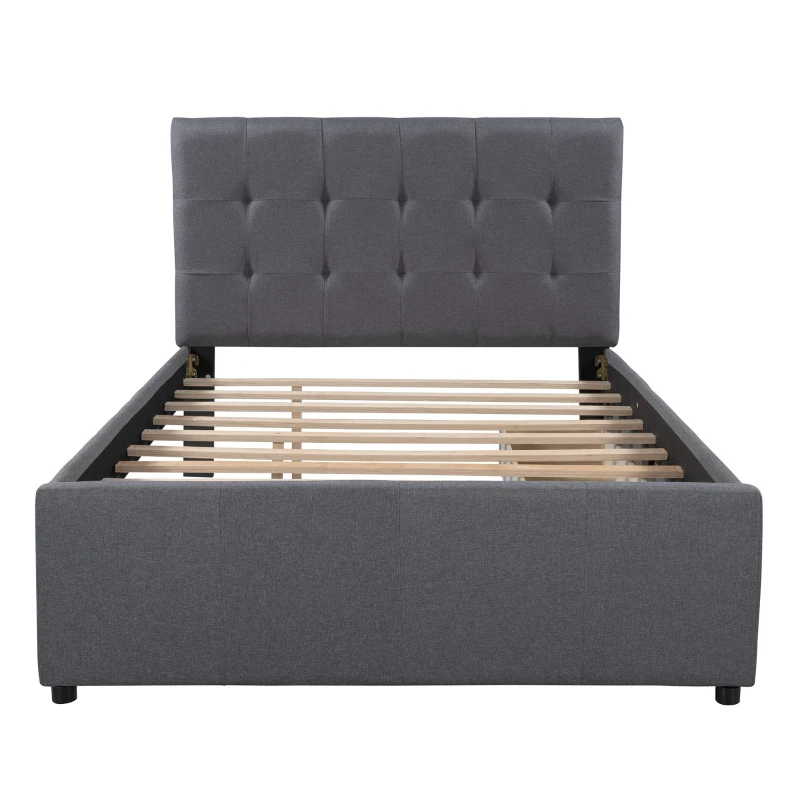 Vinsetto Full Size Linen Upholstered Platform Bed with Headboard and 2 Drawers, Solid Wood Frame, Built-in Slats, 79" L x 58" W x 47" H, Gray