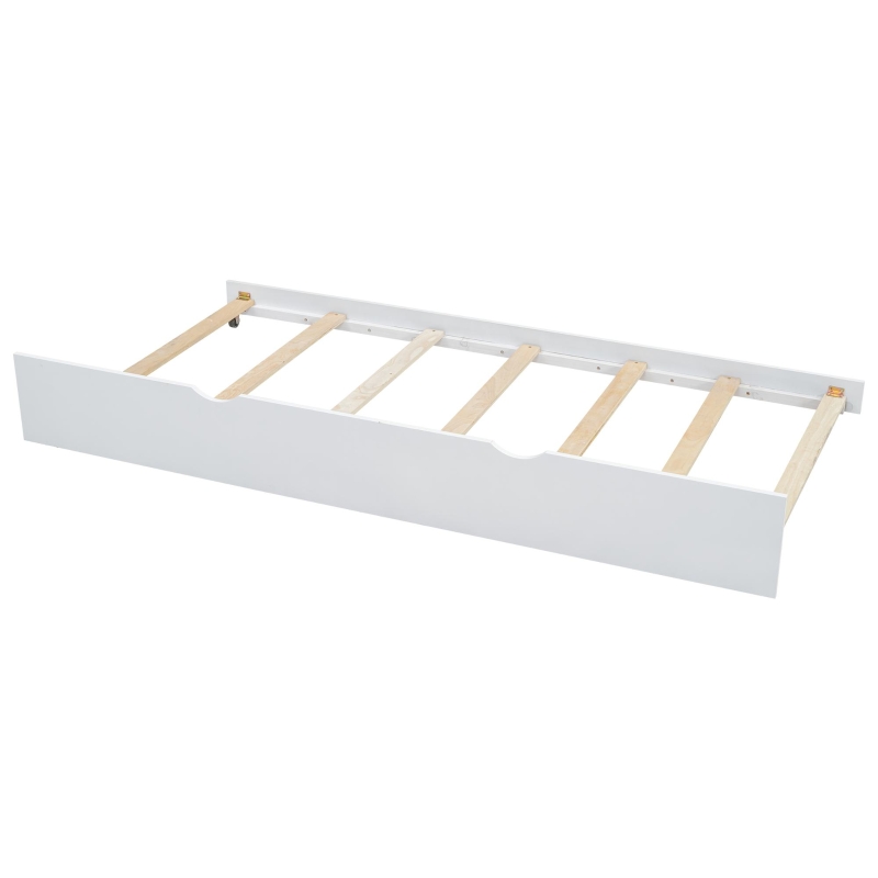 Vinsetto Twin Size Platform Bed with Storage Headboard, Footboard, Pull Out Shelves, and Twin Size Trundle, 101" L x 41.5" W x 65.5" H, White