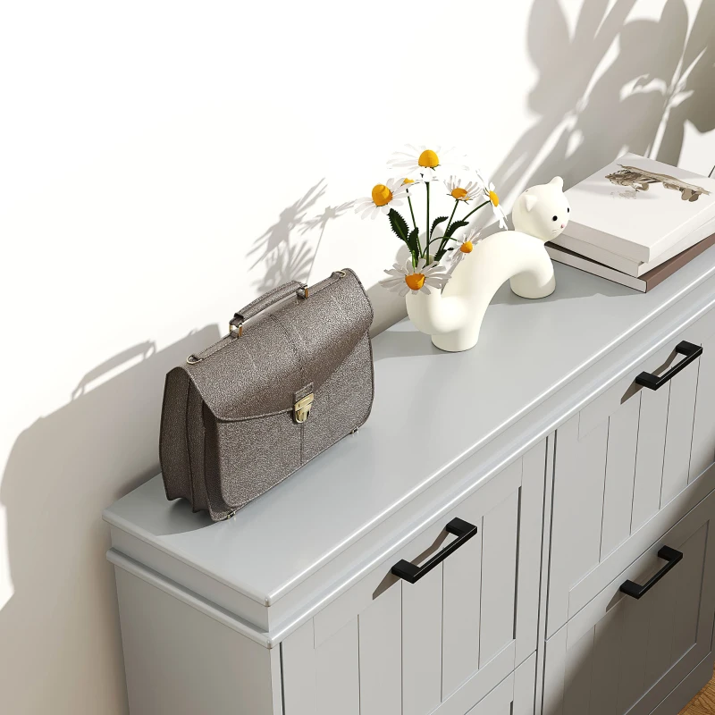 HOMCOM Shoe Storage Cabinet with 4 Flip Drawers and Adjustable Shelves, Narrow Shoe Cabinet for 20 Pairs of Shoes, Grey