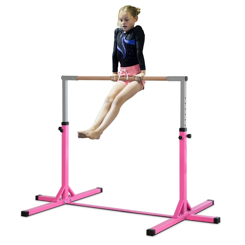 Soozier Professional Gymnastics Bar for Kids, Toddler Home Gymnastics Equipment with 13-level Adjustable Height, Pink