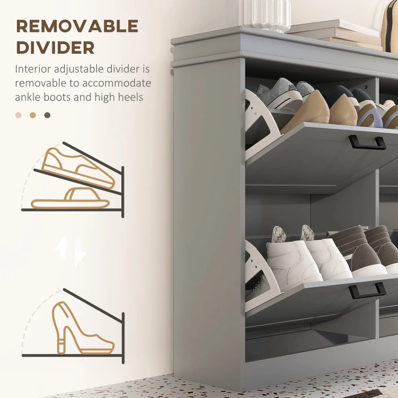 HOMCOM Shoe Storage Cabinet with 4 Flip Drawers and Adjustable Shelves, Narrow Shoe Cabinet for 20 Pairs of Shoes, Grey