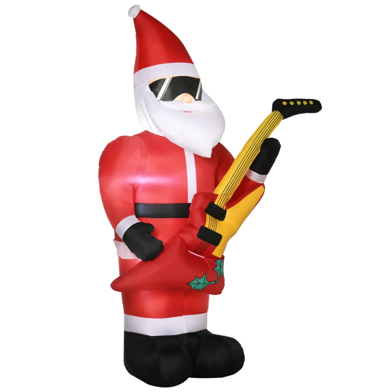 Outsunny 7ft Christmas Inflatables Outdoor Decorations Santa Claus Play Electric Guitar with Sunglasses, Blow-Up LED Yard Christmas Decor for Lawn Garden Party