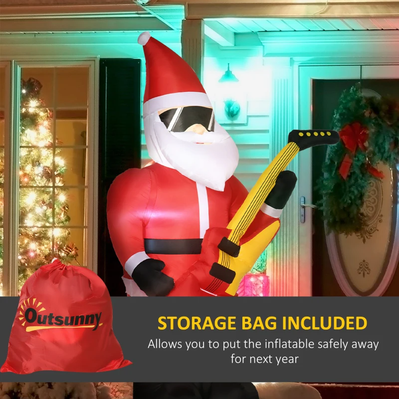 Outsunny 7ft Christmas Inflatables Outdoor Decorations Santa Claus Play Electric Guitar with Sunglasses, Blow-Up LED Yard Christmas Decor for Lawn Garden Party