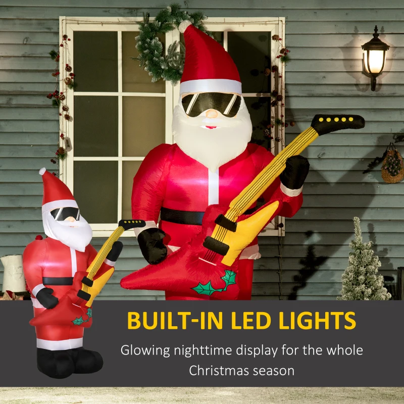 Outsunny 7ft Christmas Inflatables Outdoor Decorations Santa Claus Play Electric Guitar with Sunglasses, Blow-Up LED Yard Christmas Decor for Lawn Garden Party