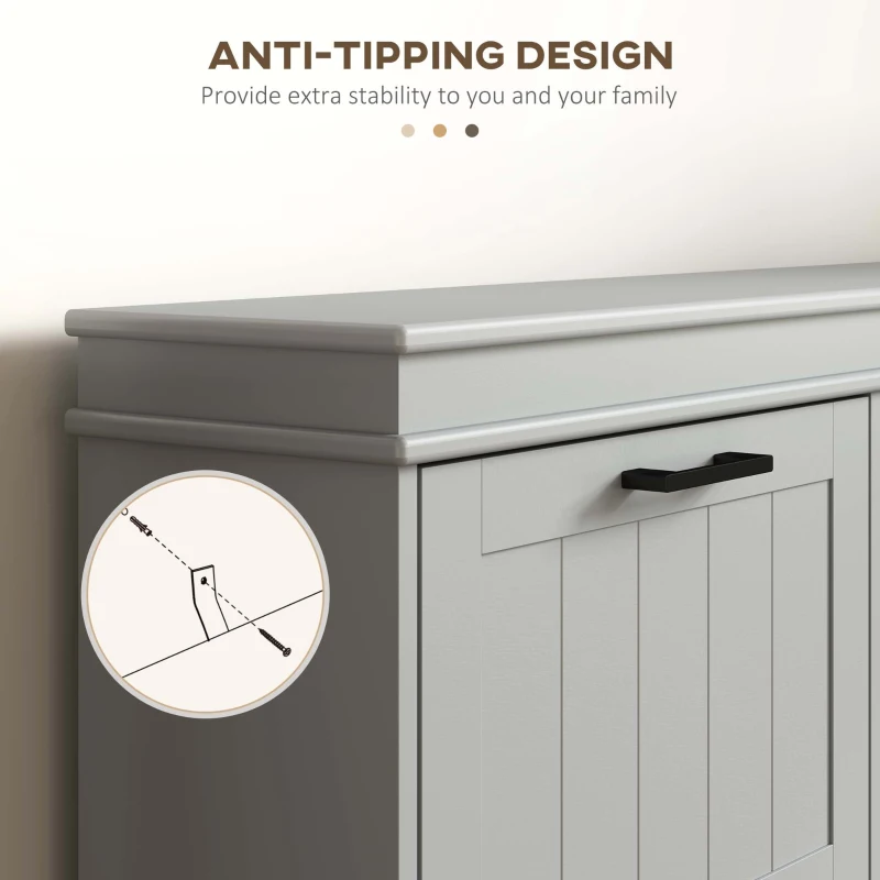 HOMCOM Shoe Storage Cabinet with 4 Flip Drawers and Adjustable Shelves, Narrow Shoe Cabinet for 20 Pairs of Shoes, Grey