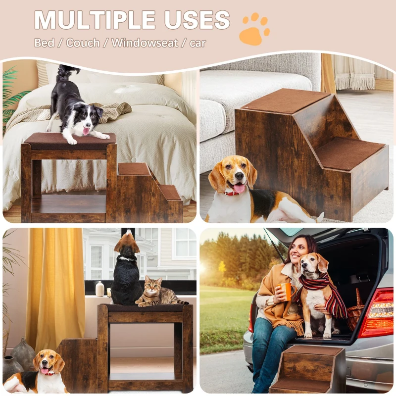 Multi-Level Window Perch Seat with Cushion and Scratch Pad, Indoor Pet Bunk Bed with Removable Step, 47.5" L x 20" W x 25.5" H, Vintage