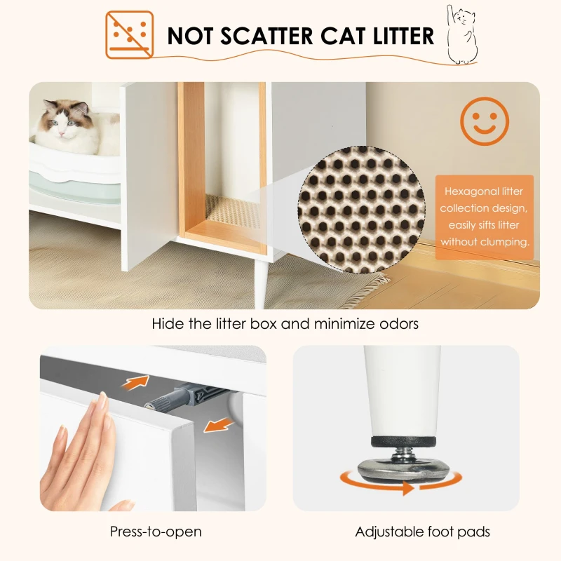 Wooden Bathroom Sink Cabinet with Cat Litter Box Enclosure and Divider, Cat House for Large Cats, 33" L x 21.5" W x 23.5" H, White+Vintage