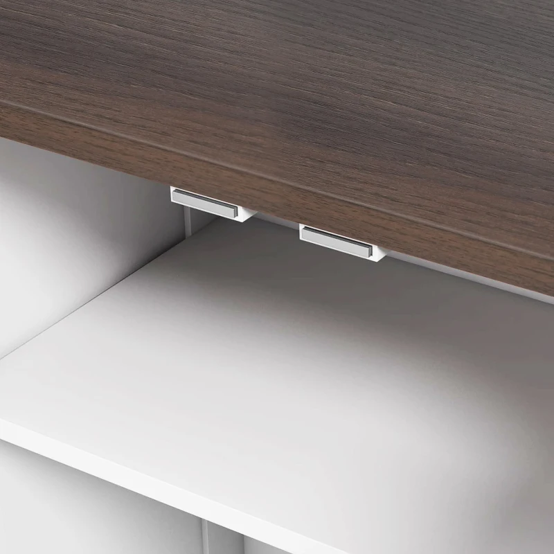 Storage Dog Feeding Station with Hidden Bowls, Adjustable Panel, Hooks, for Medium Dogs, 23.5" L x 14" W x 31.5" H, White+Deep Walnut