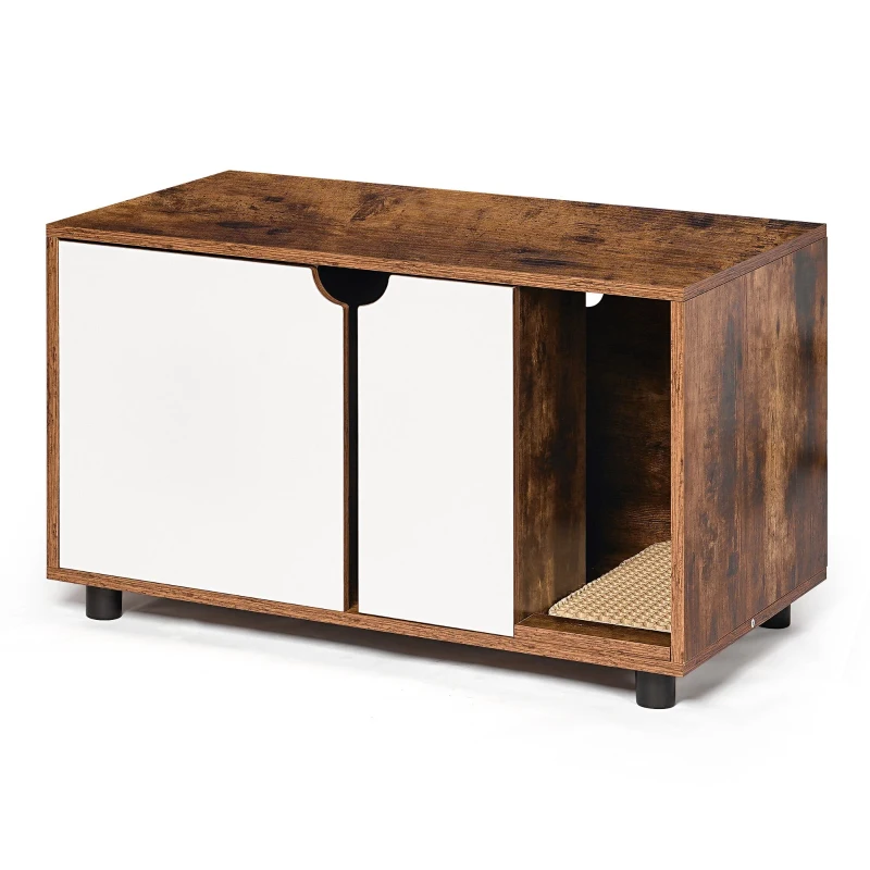 Cat Litter Box Enclosure with Double Doors, Fits Cats Under 16 lbs, Hidden Washroom Furniture Style, 31.5" L x 19" W x 19" H, White+Vintage