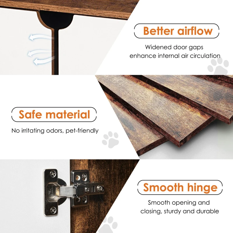 Indoor Cat House Cabinet TV Stand End Table for 2 Cats, Double Hidden Litter Box Furniture, 59" L x 19" W x 23" H, White+Vintage