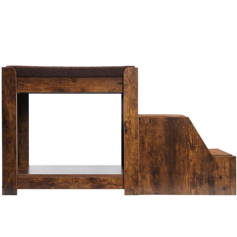 Multi-Level Window Perch Seat with Cushion and Scratch Pad, Indoor Pet Bunk Bed with Removable Step, 47.5" L x 20" W x 25.5" H, Vintage