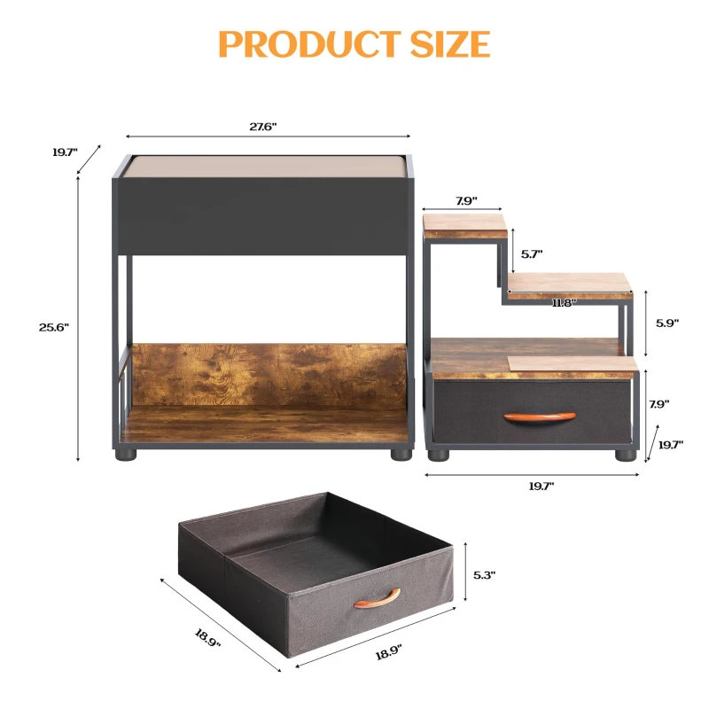 Dog Window Perch with Steps, Non-Slip Pad, Storage Drawer, and Sponge Cushion, Pet Bunk Bed, 47.5" L x 20" W x 25.5" H, Black+Vintage