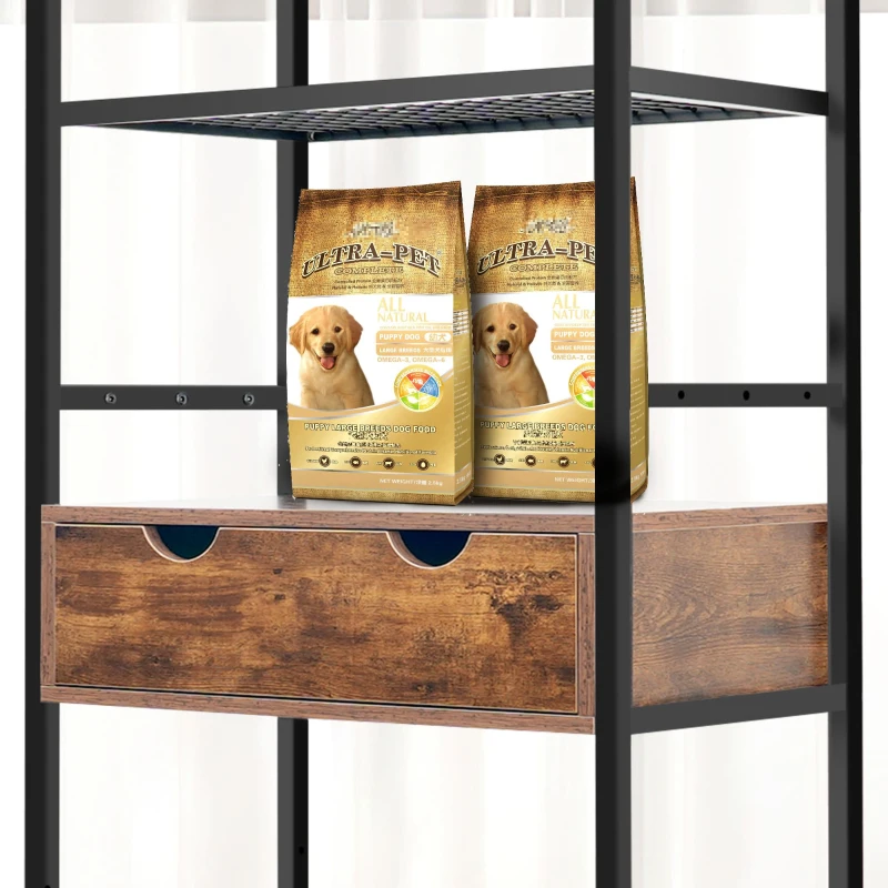 Feeding Station for Large and Medium Dogs or Cats with Height Adjustable Bowls, Storage Space, 23.5" L x 14" W x 63" H, Black+Vintage
