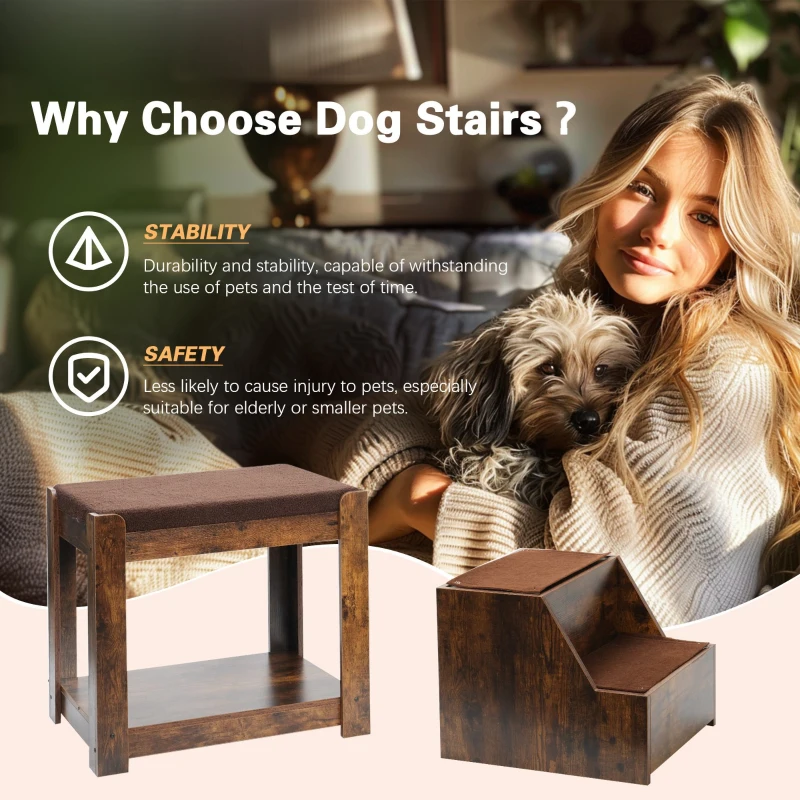 Multi-Level Window Perch Seat with Cushion and Scratch Pad, Indoor Pet Bunk Bed with Removable Step, 47.5" L x 20" W x 25.5" H, Vintage