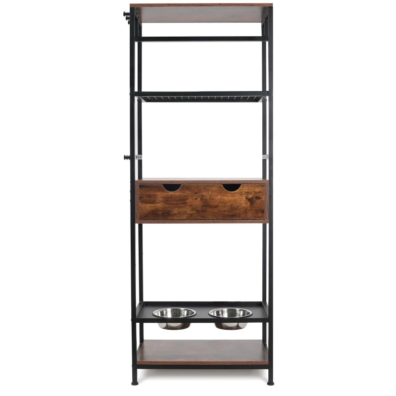 Feeding Station for Large and Medium Dogs or Cats with Height Adjustable Bowls, Storage Space, 23.5" L x 14" W x 63" H, Black+Vintage