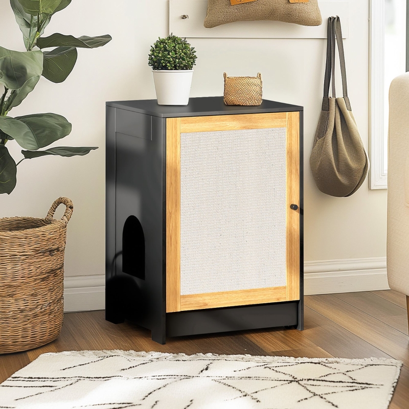 Cat Litter Box Enclosure with Sisal Door, Light Oak | Aosom.com