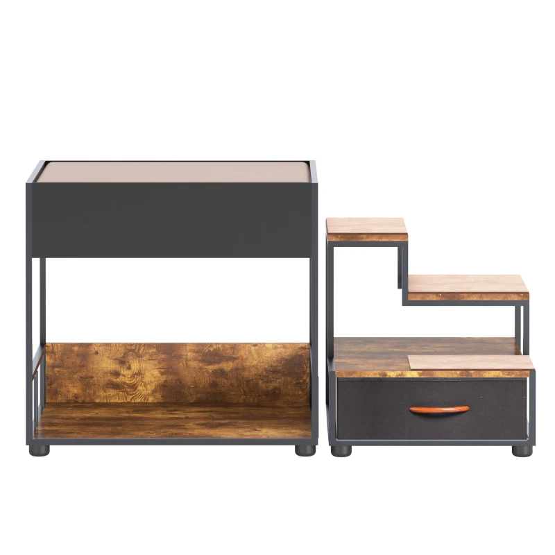 Dog Window Perch with Steps, Non-Slip Pad, Storage Drawer, and Sponge Cushion, Pet Bunk Bed, 47.5" L x 20" W x 25.5" H, Black+Vintage