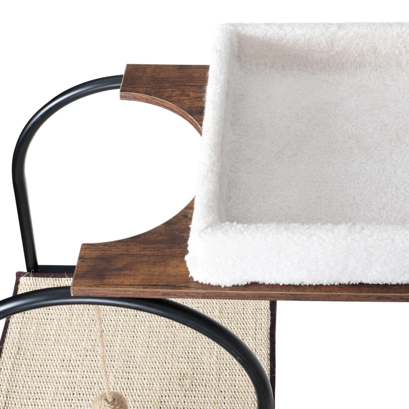 Multi-Level Cat Tree Tower and Condo with Cave, 2 Scratching Posts, Perch, Broad Activity Platform, 31.5" L x 16" W x 60" H, White+Vintage