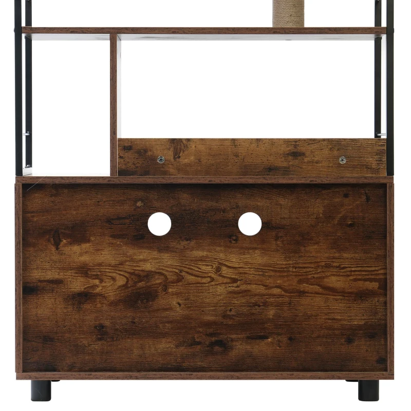 Cat Litter Box Enclosure with Shelves and Scratching Posts, Wooden Cat Tree, Hidden Litter Box, 31.5" L x 19" W x 60" H, White+Vintage