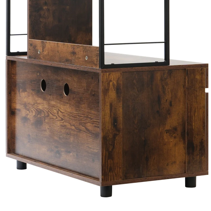 Cat Litter Box Enclosure with Shelves and Scratching Posts, Wooden Cat Tree, Hidden Litter Box, 31.5" L x 19" W x 60" H, White+Vintage