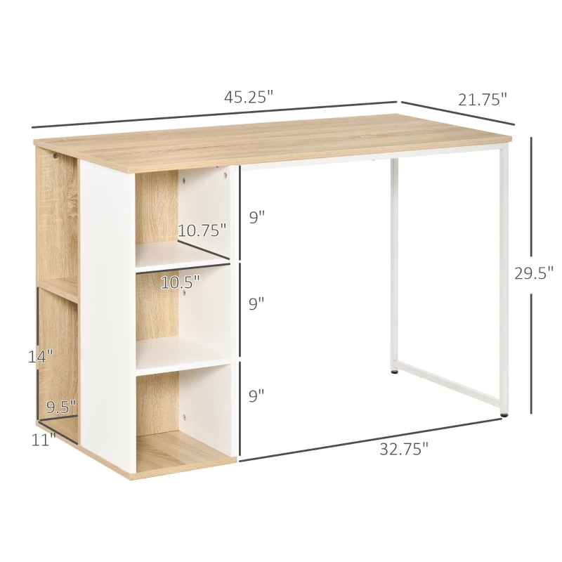 HOMCOM Computer Desk with Storage Shelves, Dining table, Writing Table for Home Office Workstation, Oak Tone